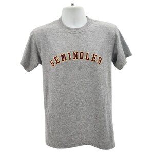 Vintage MV Sport Florida State Seminoles Letter Patch Gray T-Shirt Mens Small